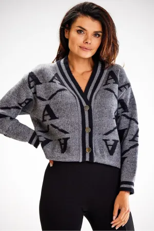 Two-Tone Buttoned Ribbed Cardigan