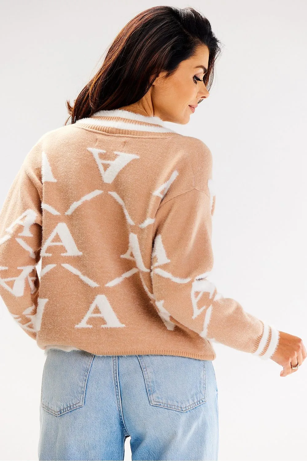 Two-Tone Buttoned Ribbed Cardigan