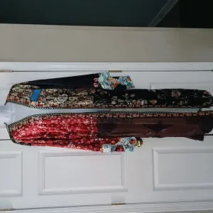 Ursime  velvet maxi length kimono long duster mandarin asian print Sz 3XL NWT