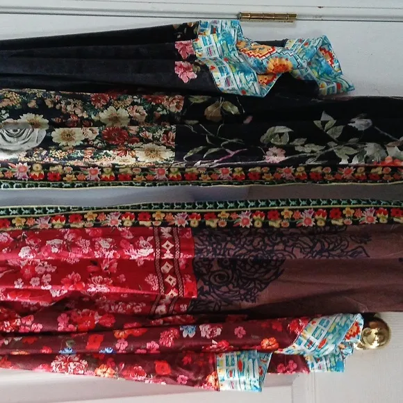 Ursime  velvet maxi length kimono long duster mandarin asian print Sz 3XL NWT