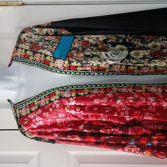 Ursime  velvet maxi length kimono long duster mandarin asian print Sz 3XL NWT