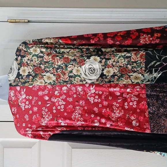 Ursime  velvet maxi length kimono long duster mandarin asian print Sz 3XL NWT