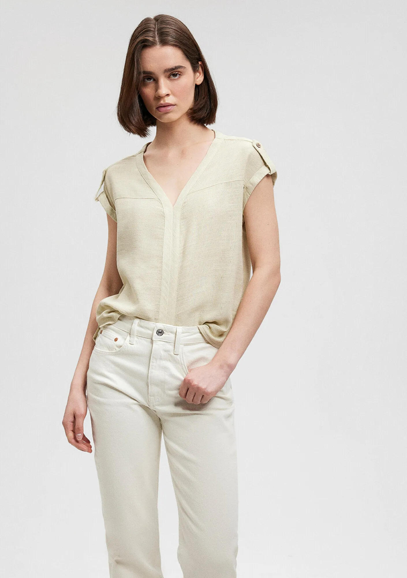 V Neck Green Blouse