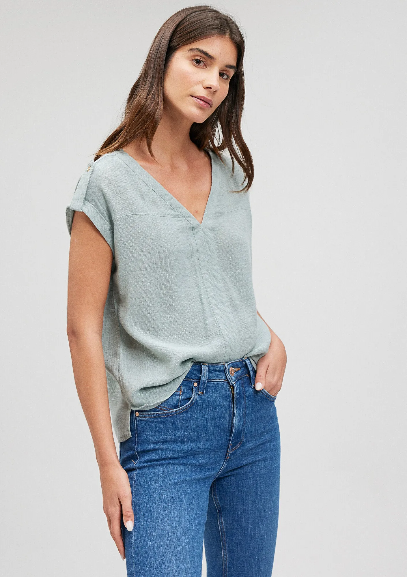 V Neck Green Blouse