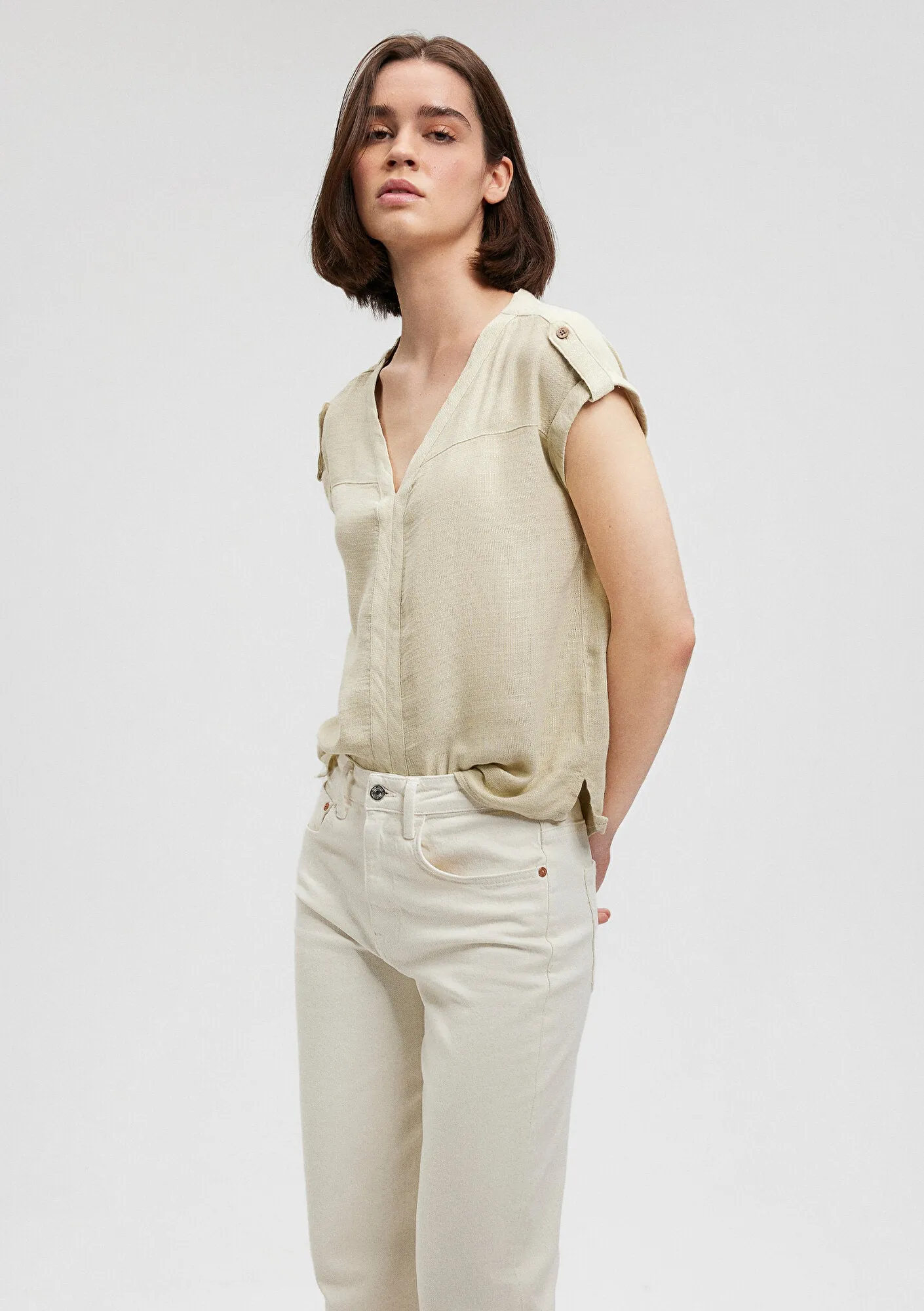 V Neck Green Blouse