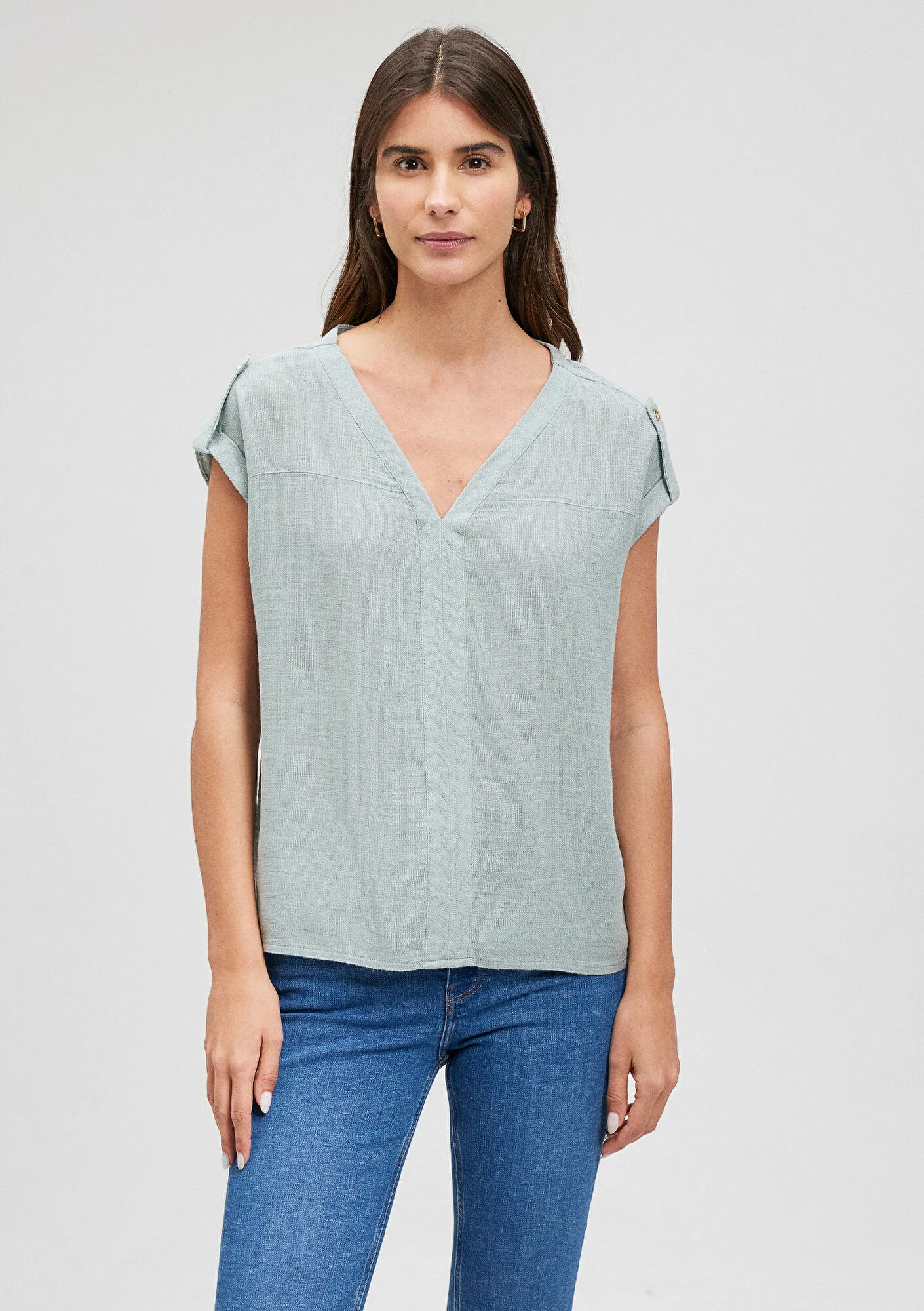V Neck Green Blouse