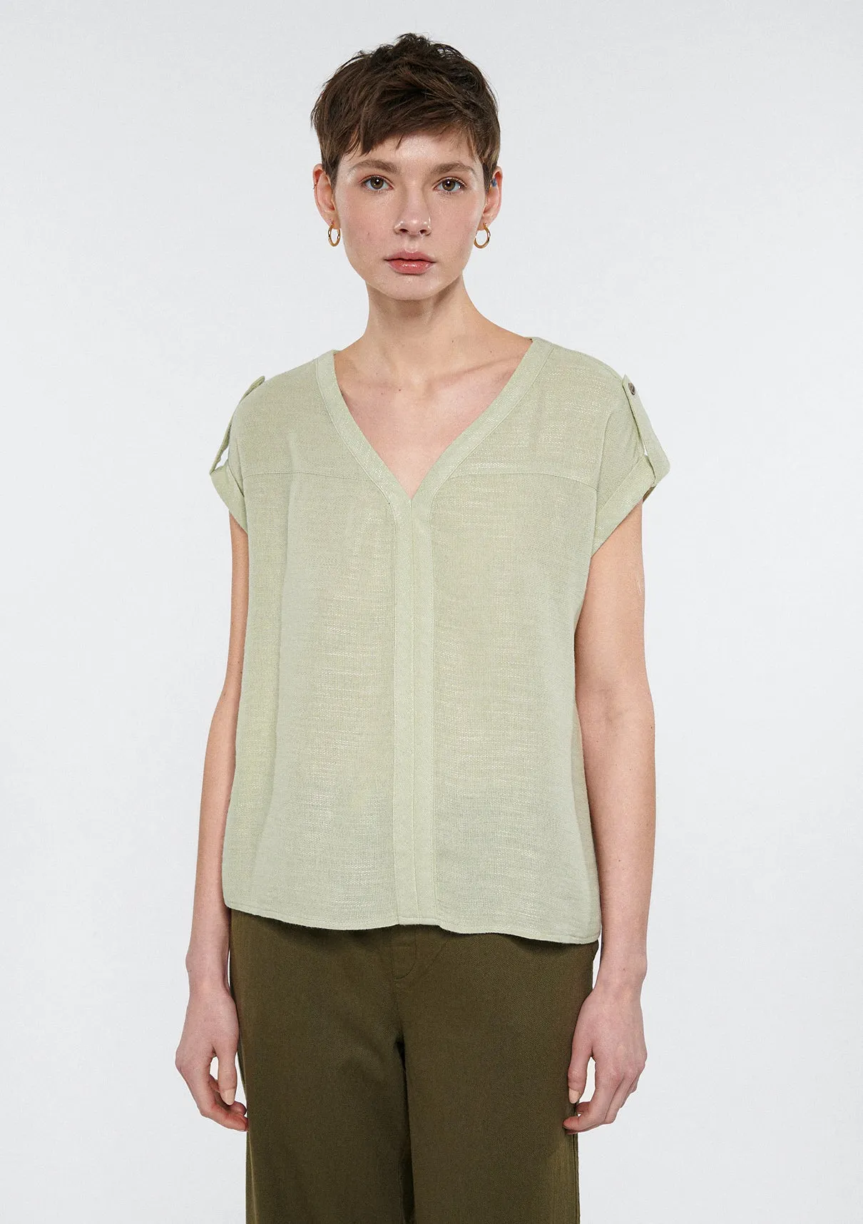 V Neck Green Blouse