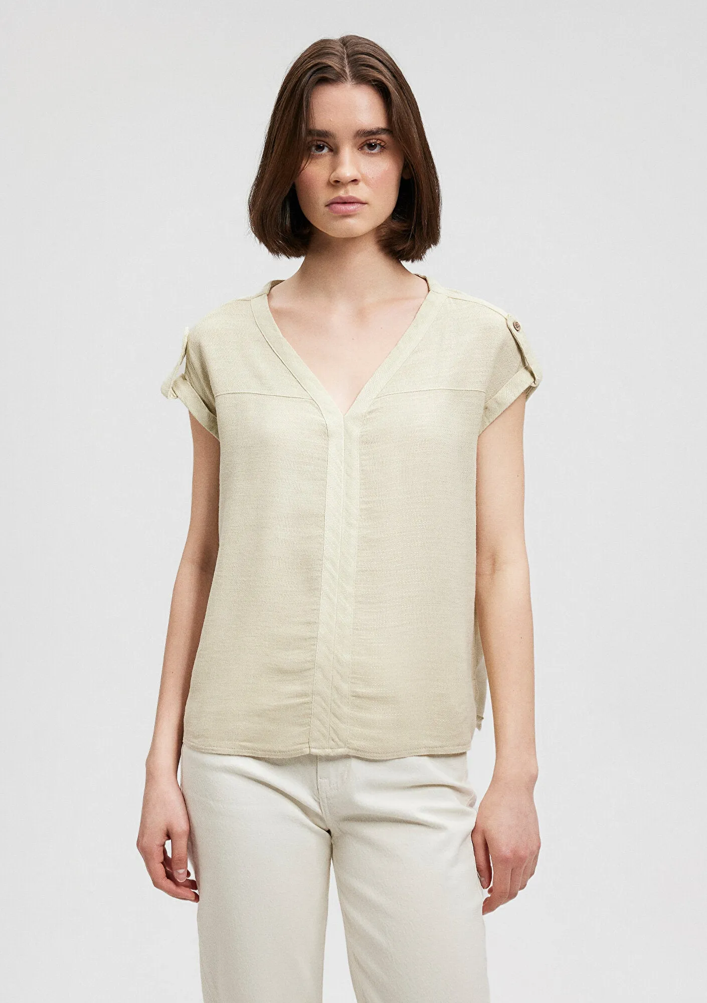 V Neck Green Blouse