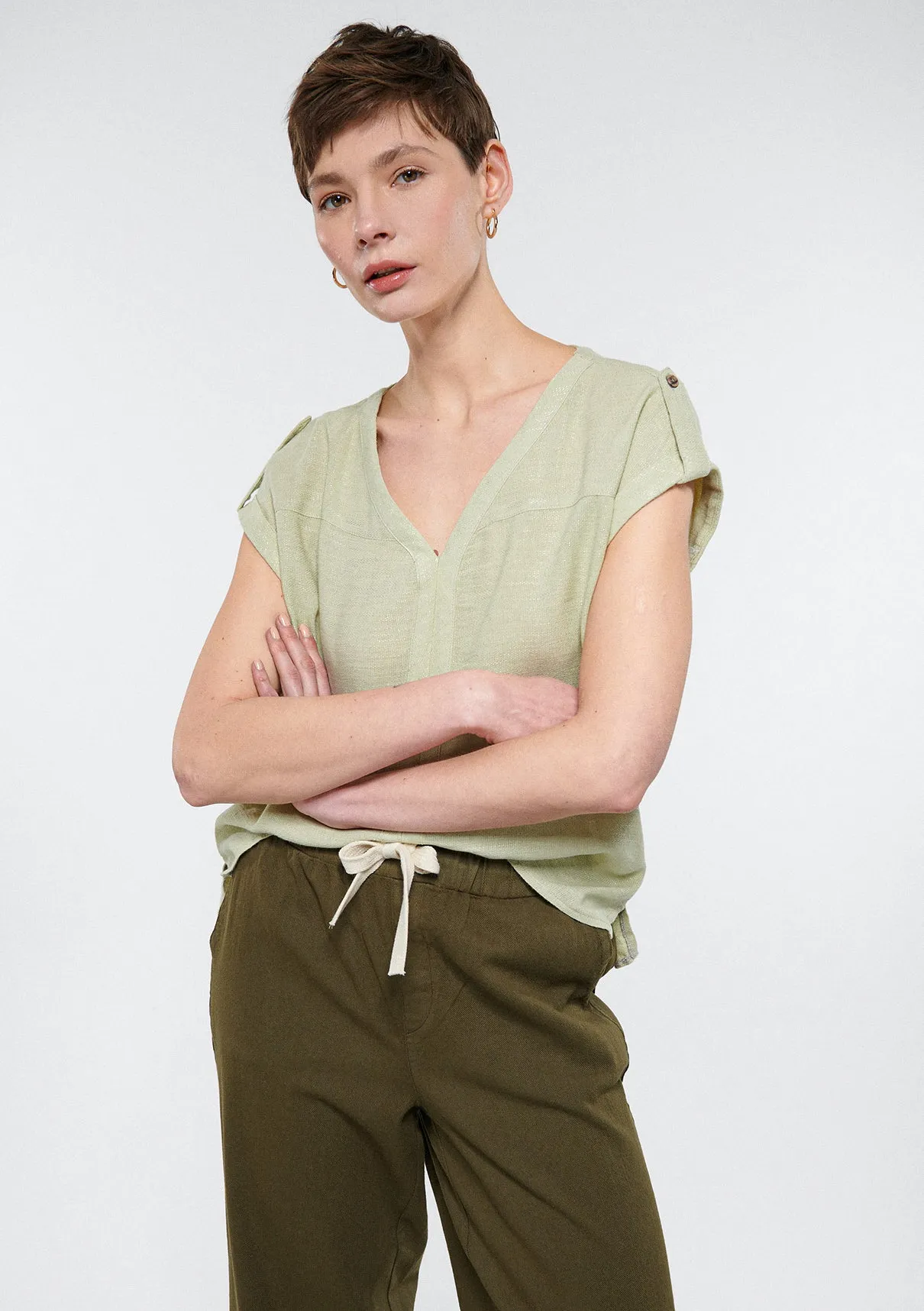 V Neck Green Blouse