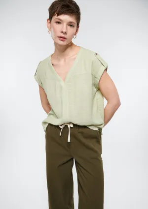 V Neck Green Blouse
