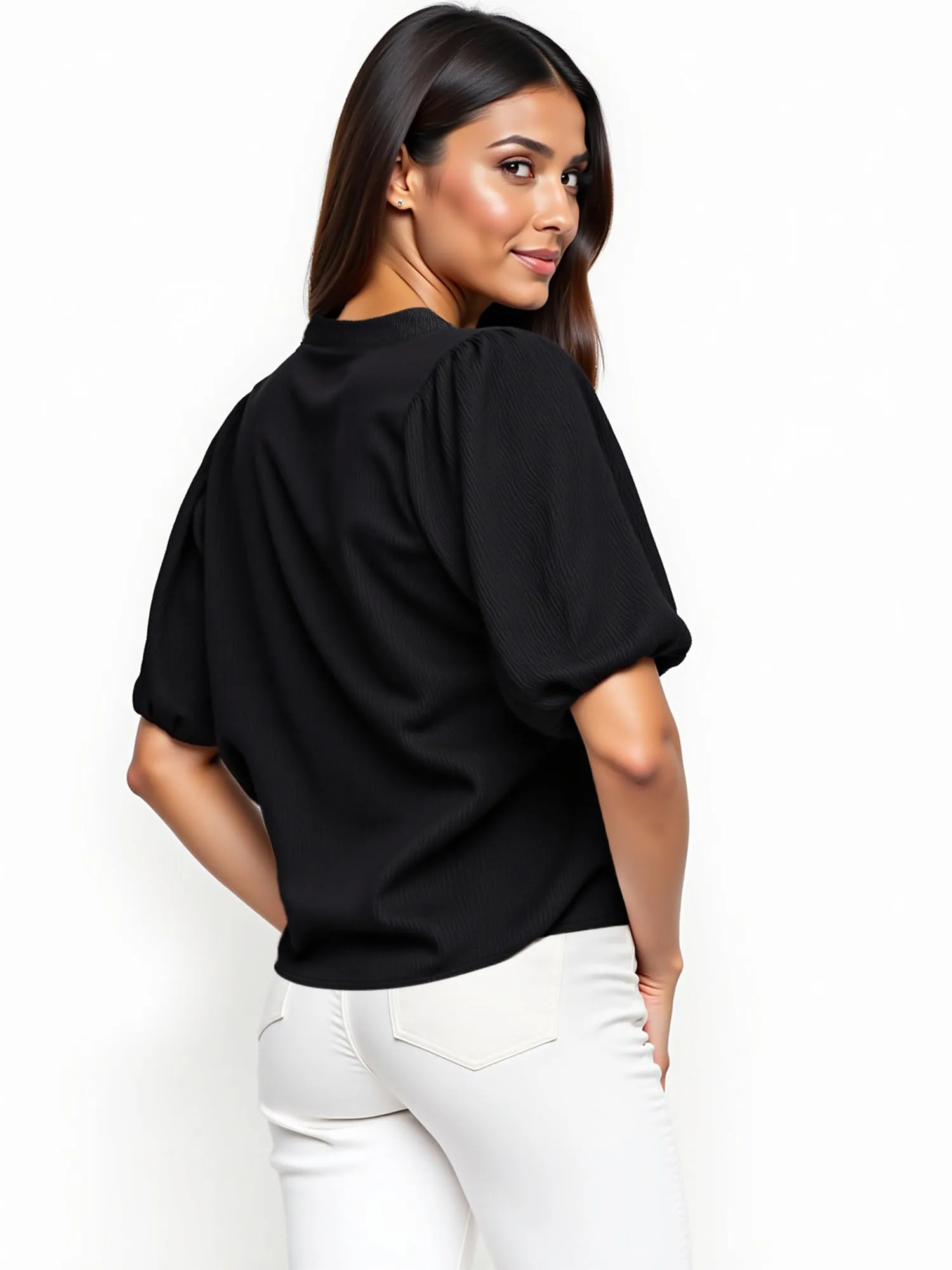 V Neck Puff Sleeve Top