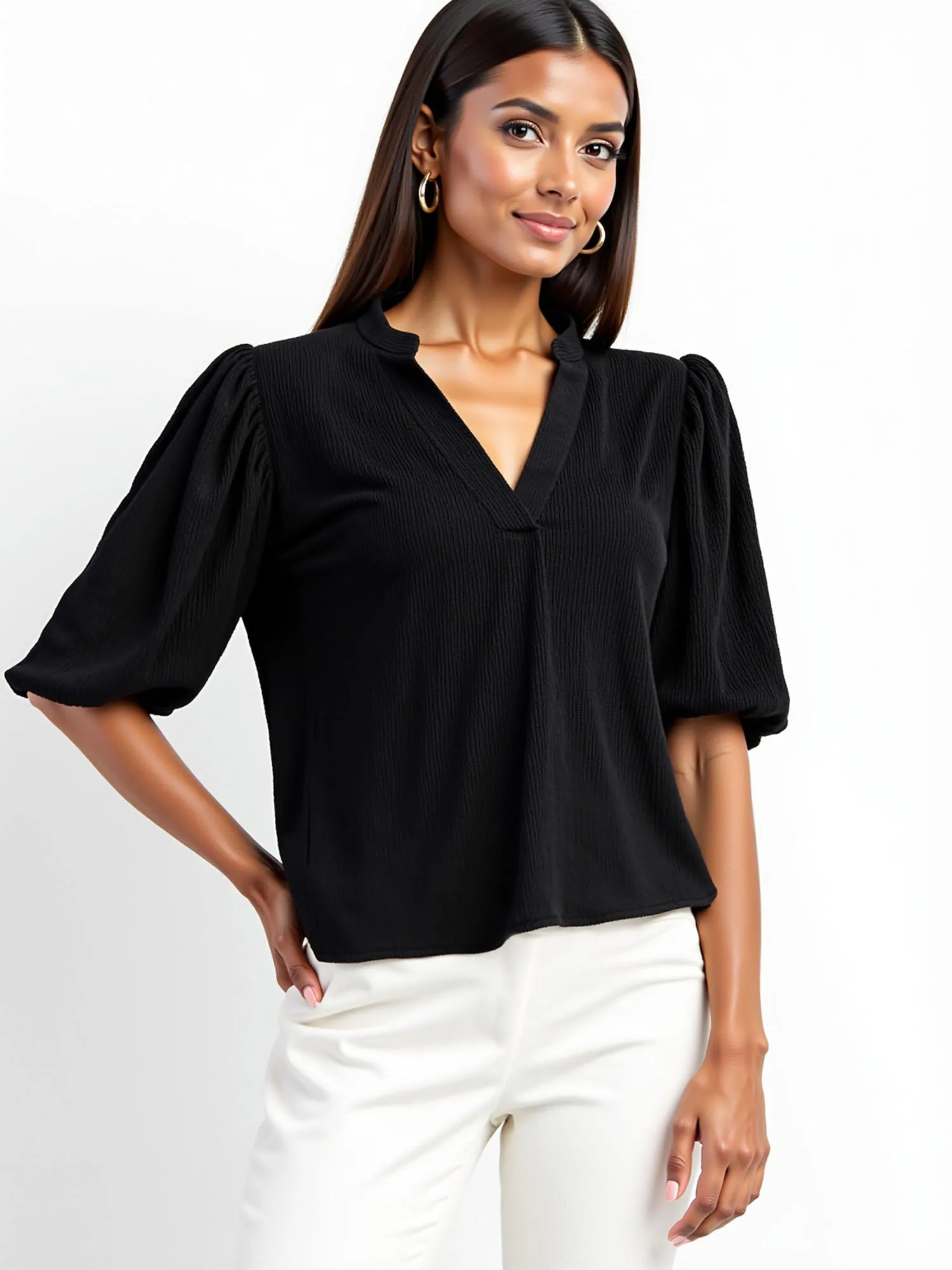 V Neck Puff Sleeve Top