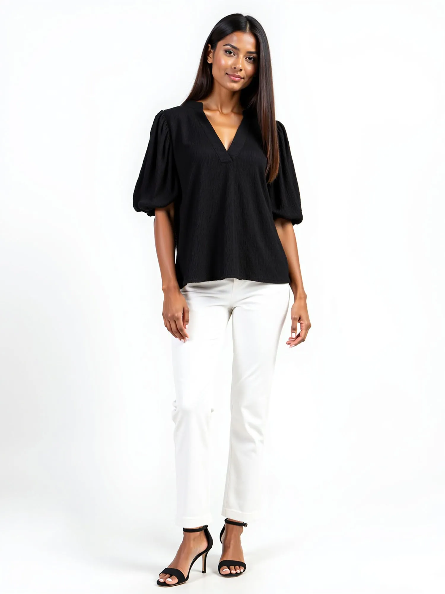 V Neck Puff Sleeve Top