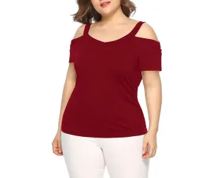 V-neck Strapless Solid Color Short-sleeved T-shirt