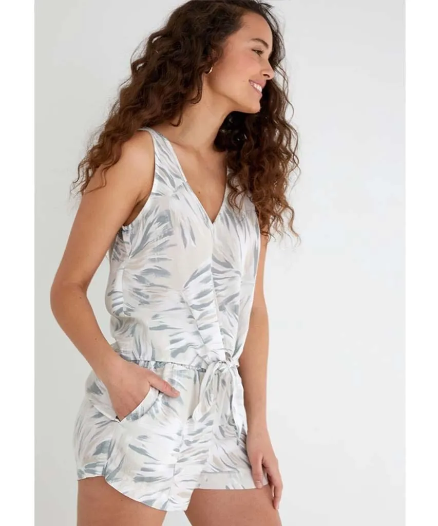 V-Neck Tie Front Top Palm Print