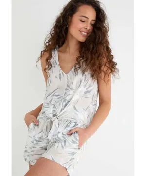 V-Neck Tie Front Top Palm Print