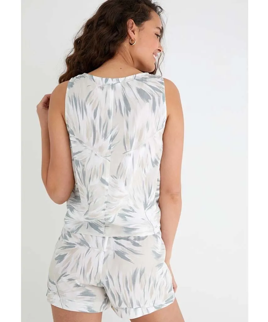 V-Neck Tie Front Top Palm Print