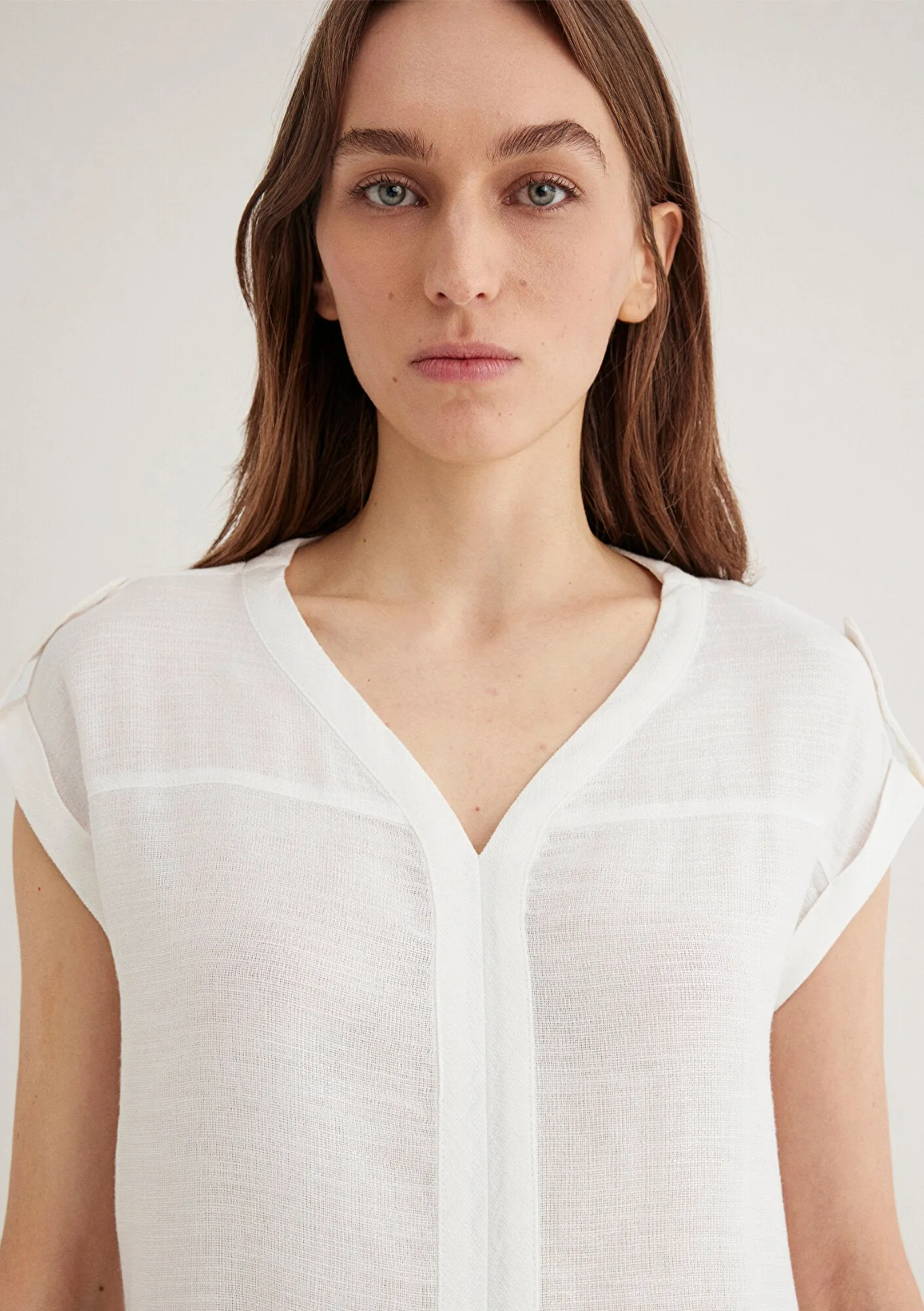 V Neck White Blouse