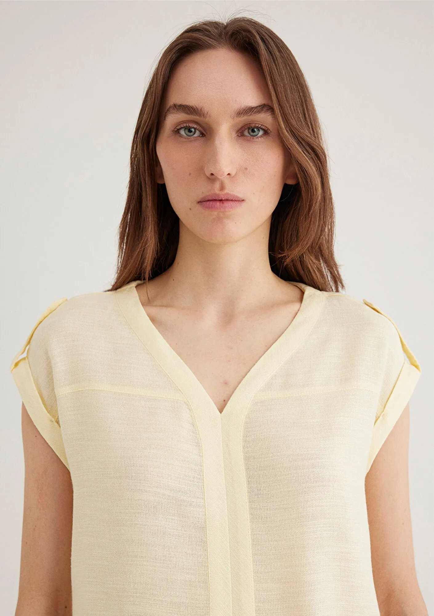 V Neck Yellow Blouse