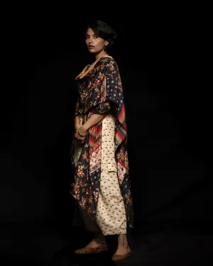 Viam   I   Black Floral Hand Printed Kimono