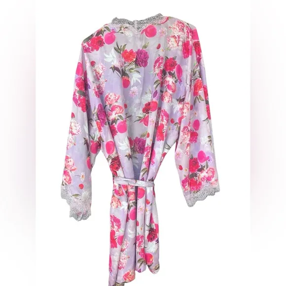 Victoria Secret Silk Floral Robe Medium Large Victoria Secret Kimono Purple Pink