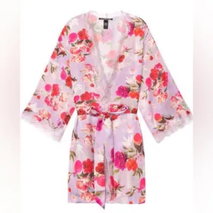 Victoria Secret Silk Floral Robe Medium Large Victoria Secret Kimono Purple Pink
