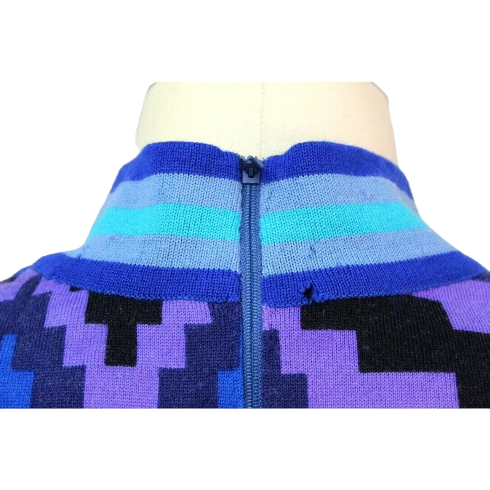 VTG 1970s GOLDWORM KNIT Italy Blue Geometric MAXI-DRESS Sz M