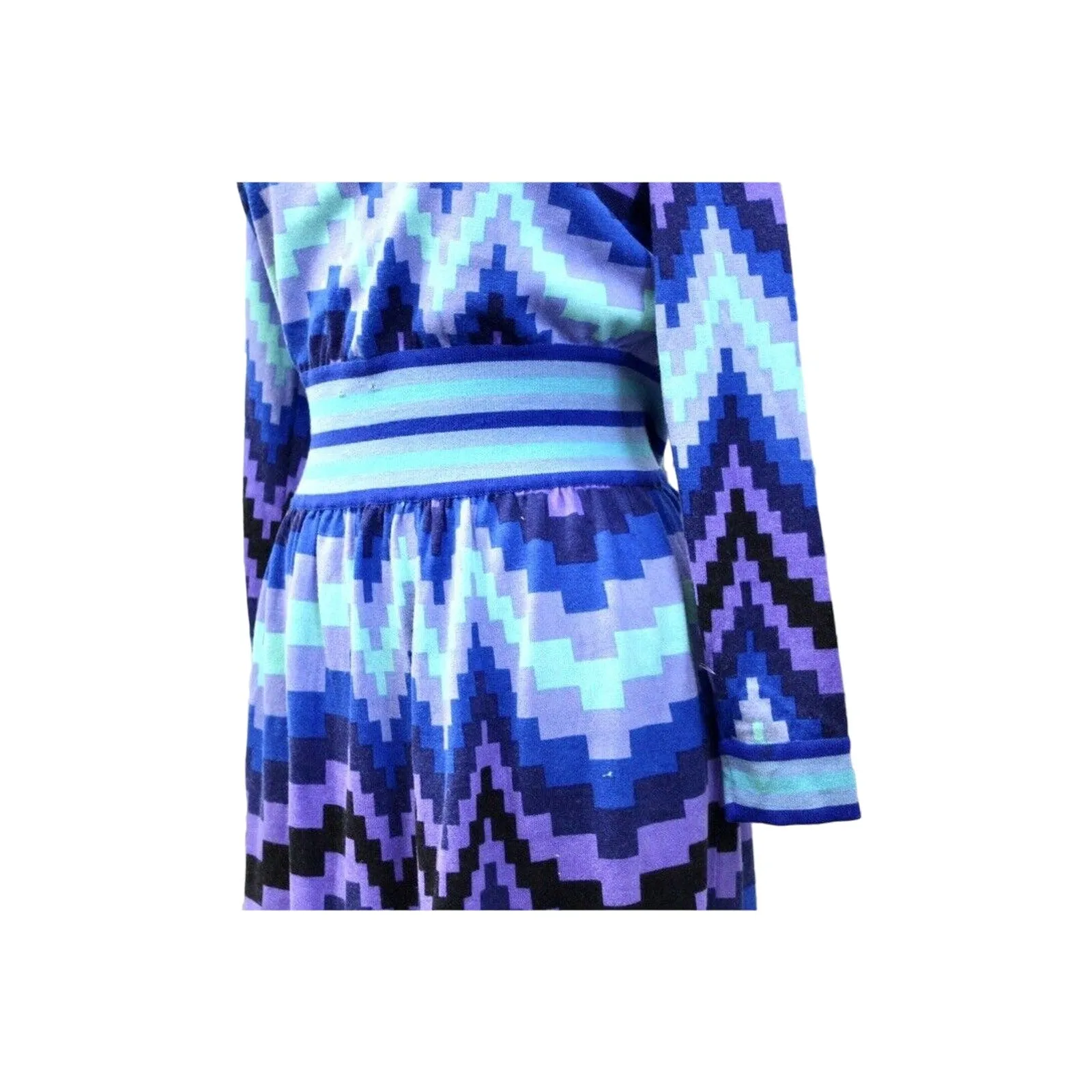 VTG 1970s GOLDWORM KNIT Italy Blue Geometric MAXI-DRESS Sz M