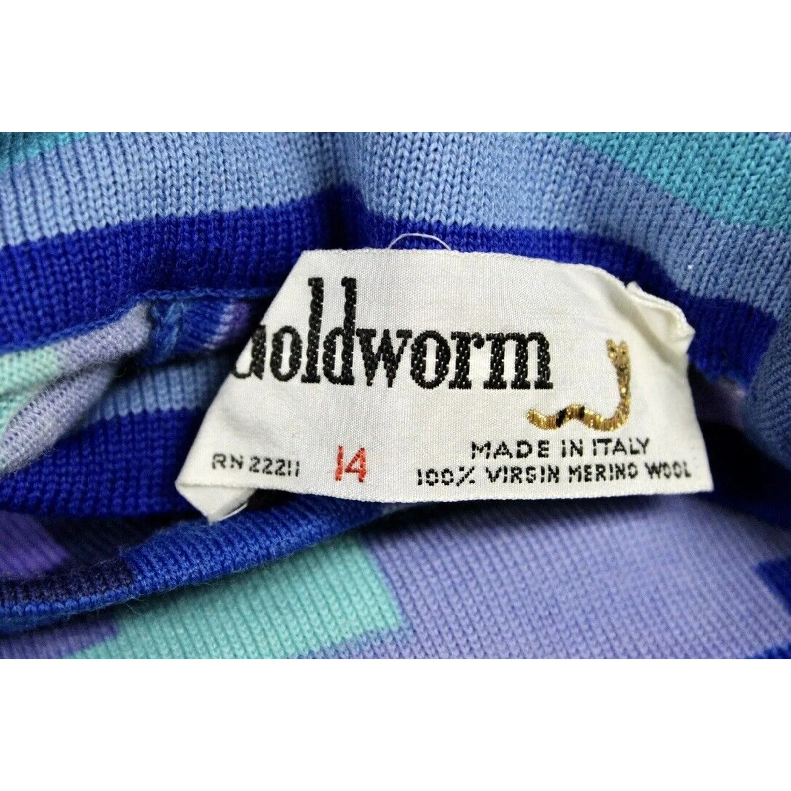VTG 1970s GOLDWORM KNIT Italy Blue Geometric MAXI-DRESS Sz M