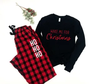 Wake Me For Christmas Buffalo Plaid Pajamas