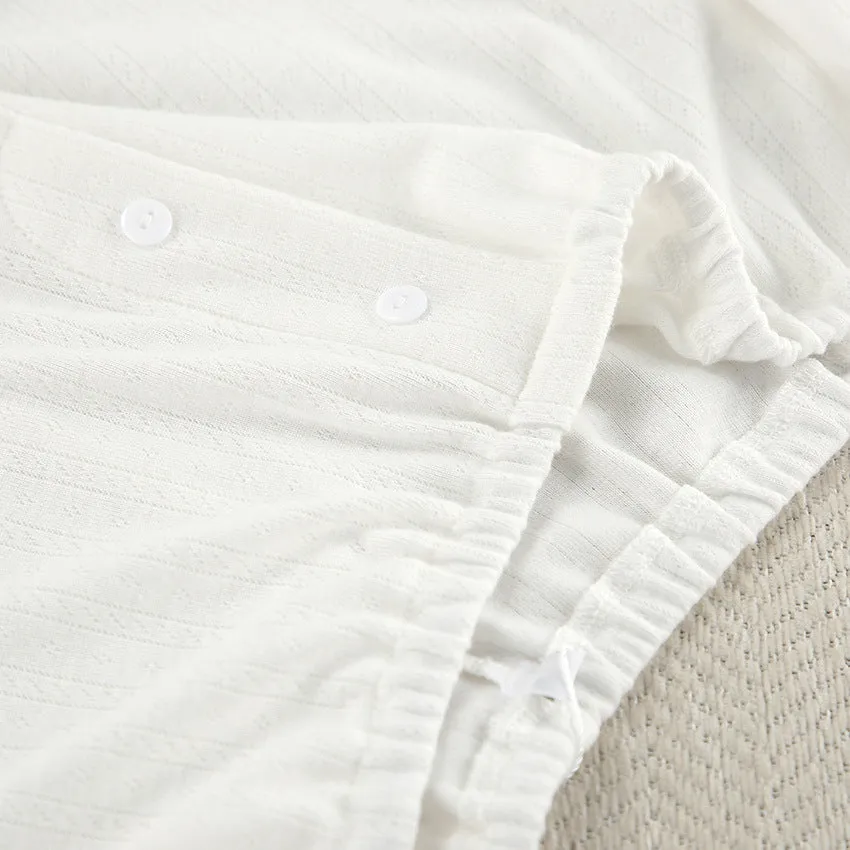 White Knitted Fabric Jacquard Pajamas Two Piece Sets