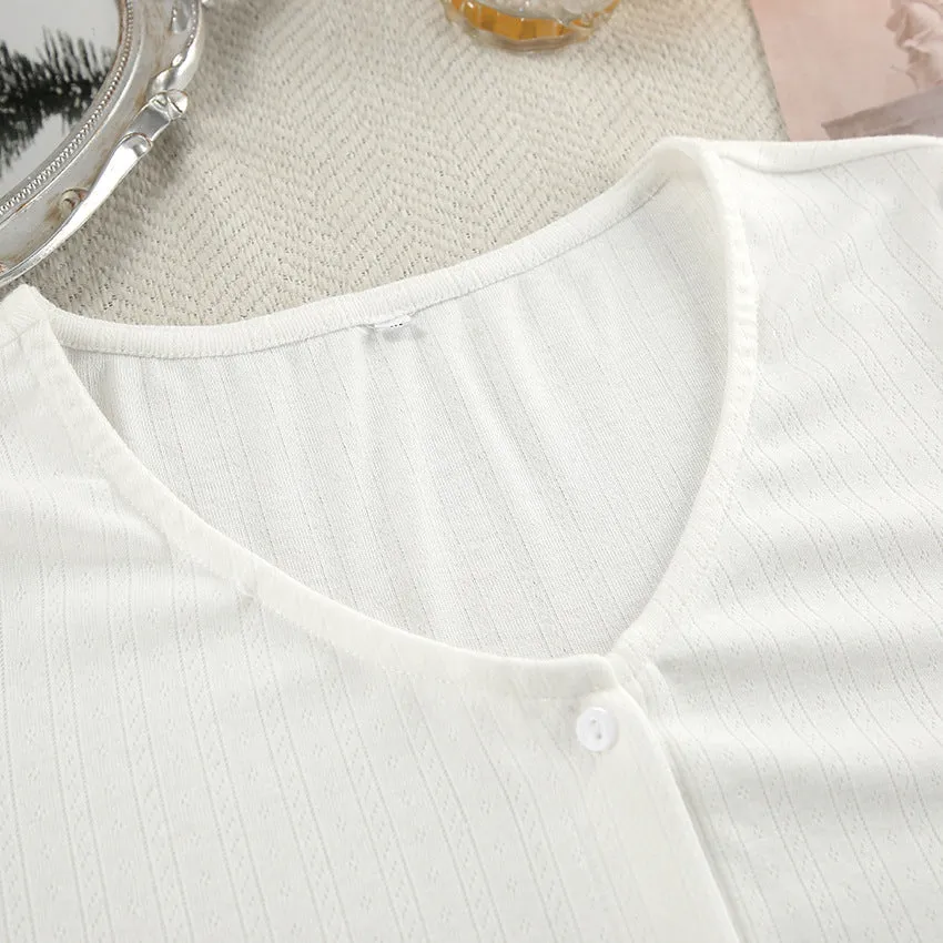 White Knitted Fabric Jacquard Pajamas Two Piece Sets