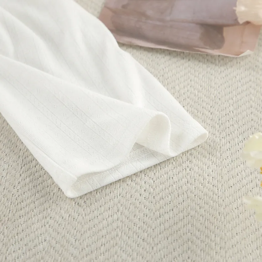 White Knitted Fabric Jacquard Pajamas Two Piece Sets