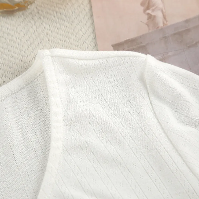 White Knitted Fabric Jacquard Pajamas Two Piece Sets