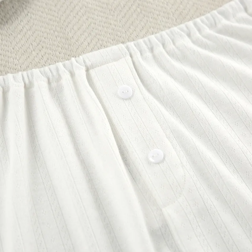 White Knitted Fabric Jacquard Pajamas Two Piece Sets