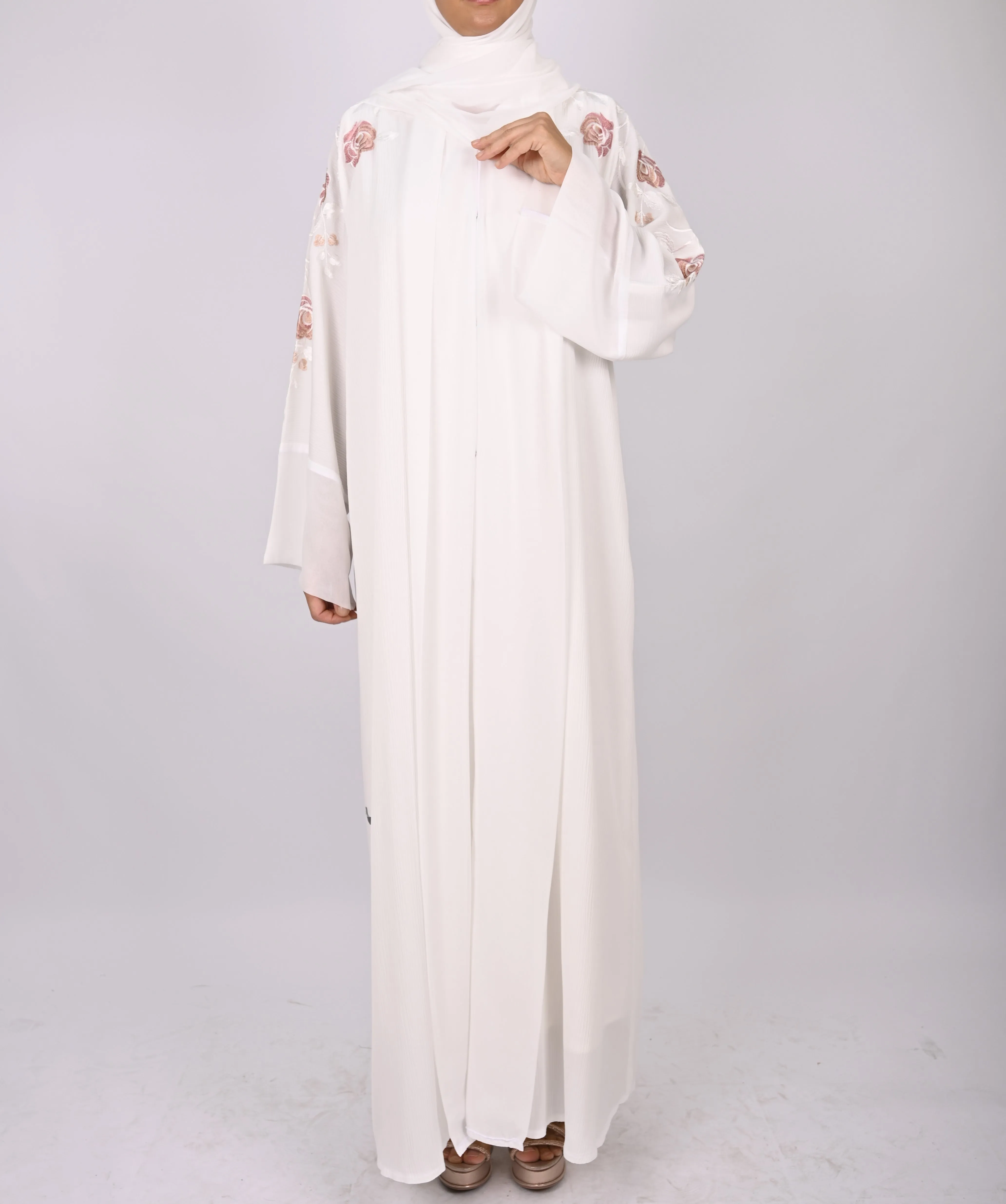 White Multi Floral Embroidery Kimono