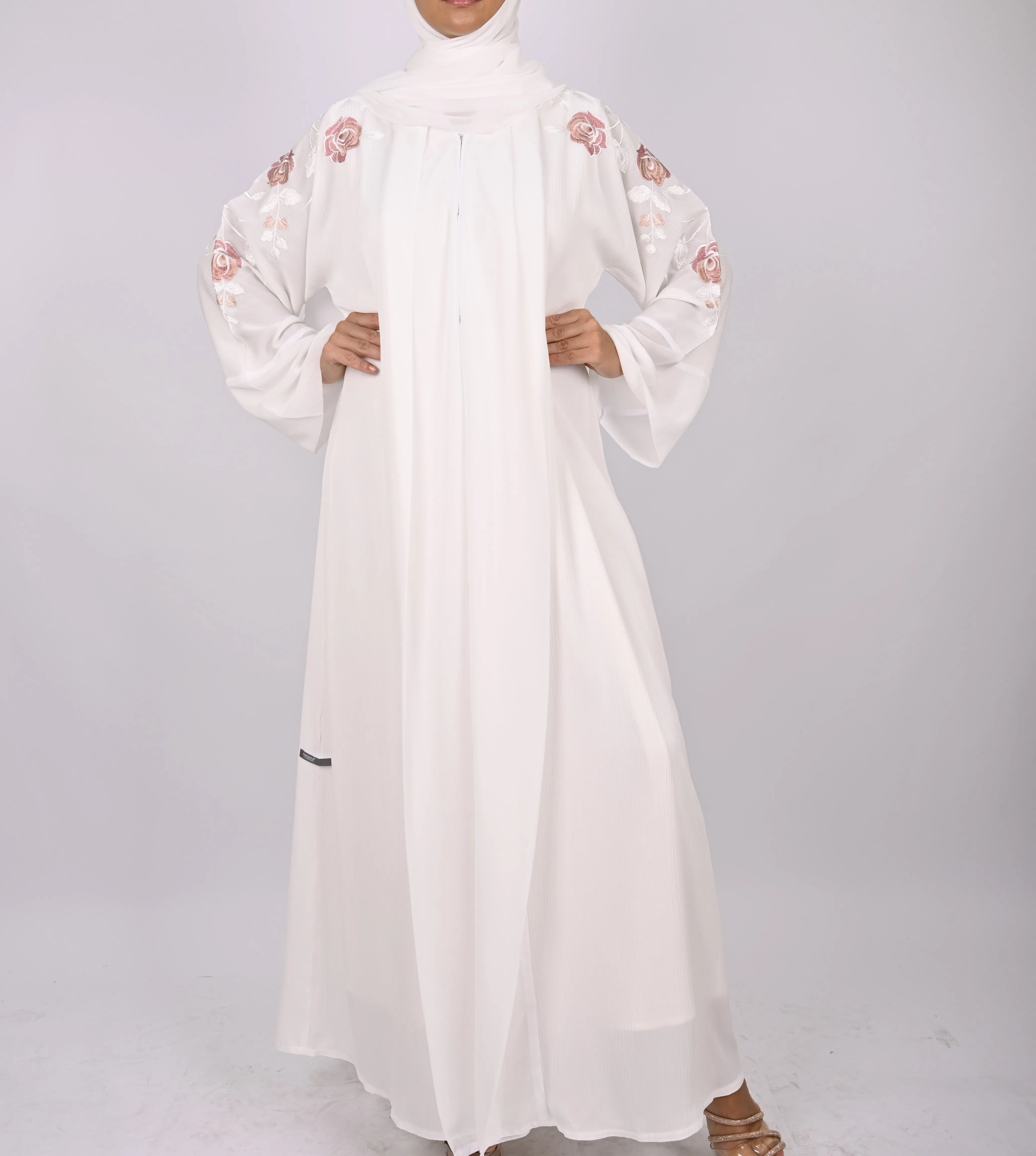 White Multi Floral Embroidery Kimono