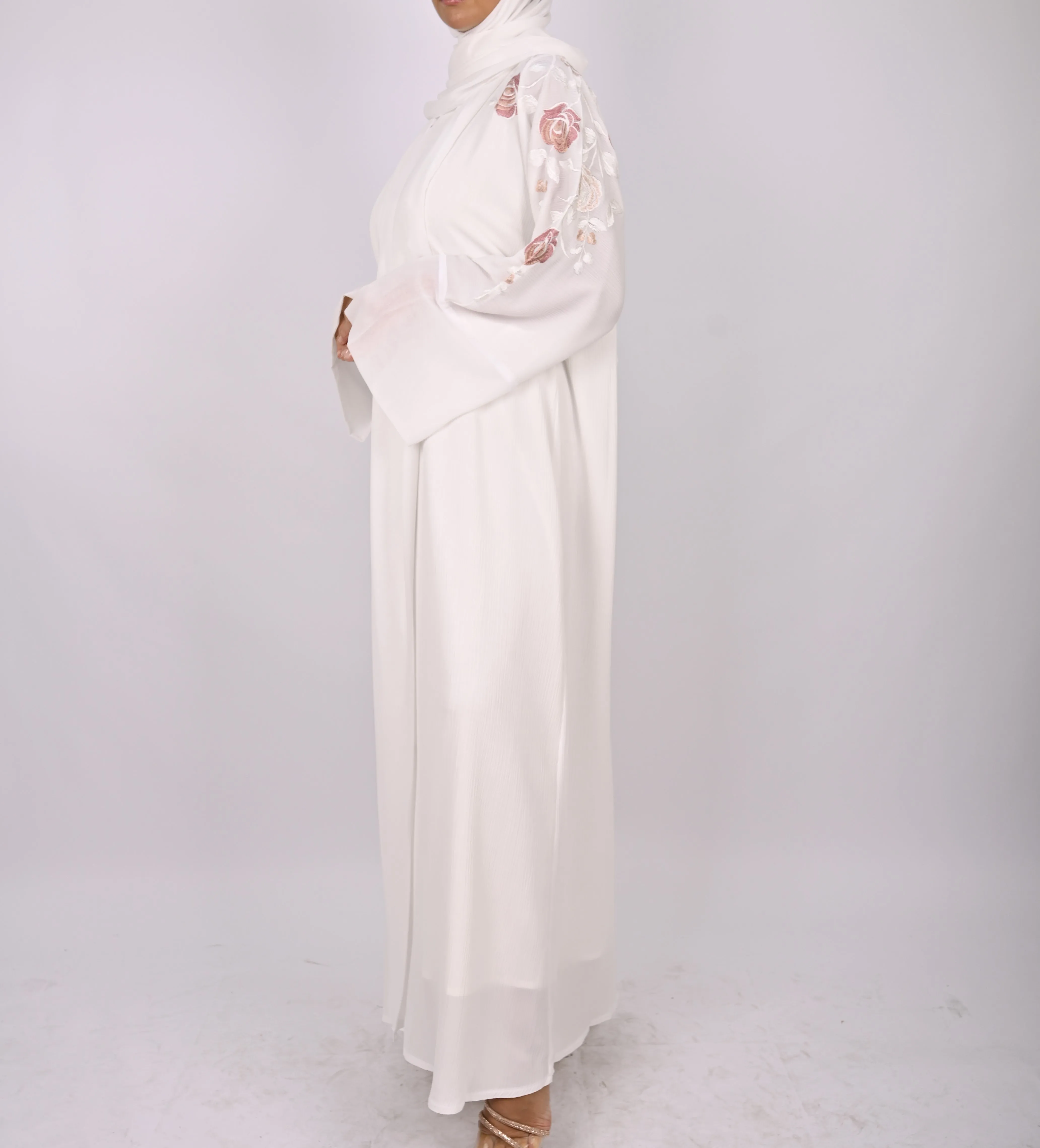 White Multi Floral Embroidery Kimono