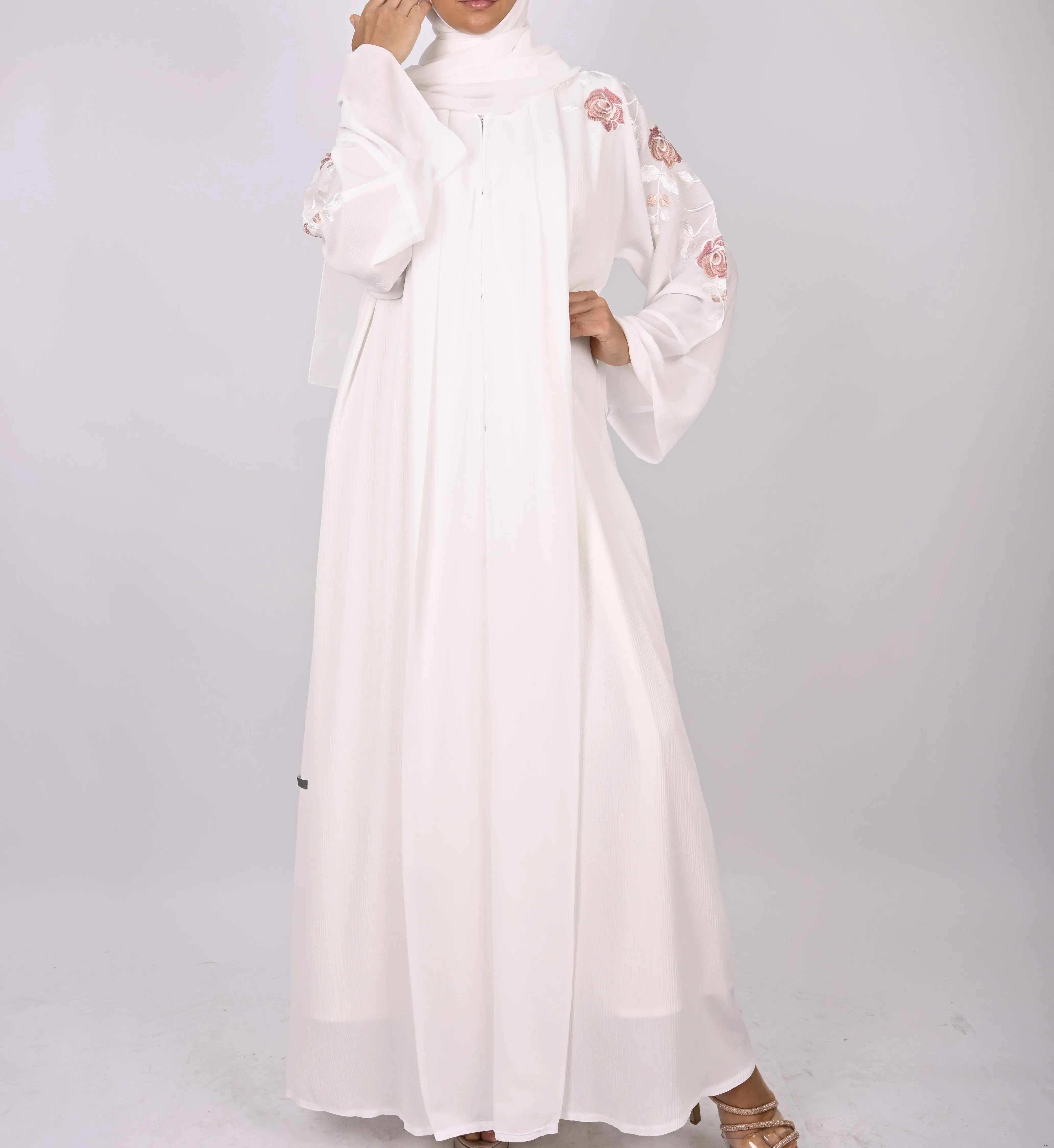 White Multi Floral Embroidery Kimono