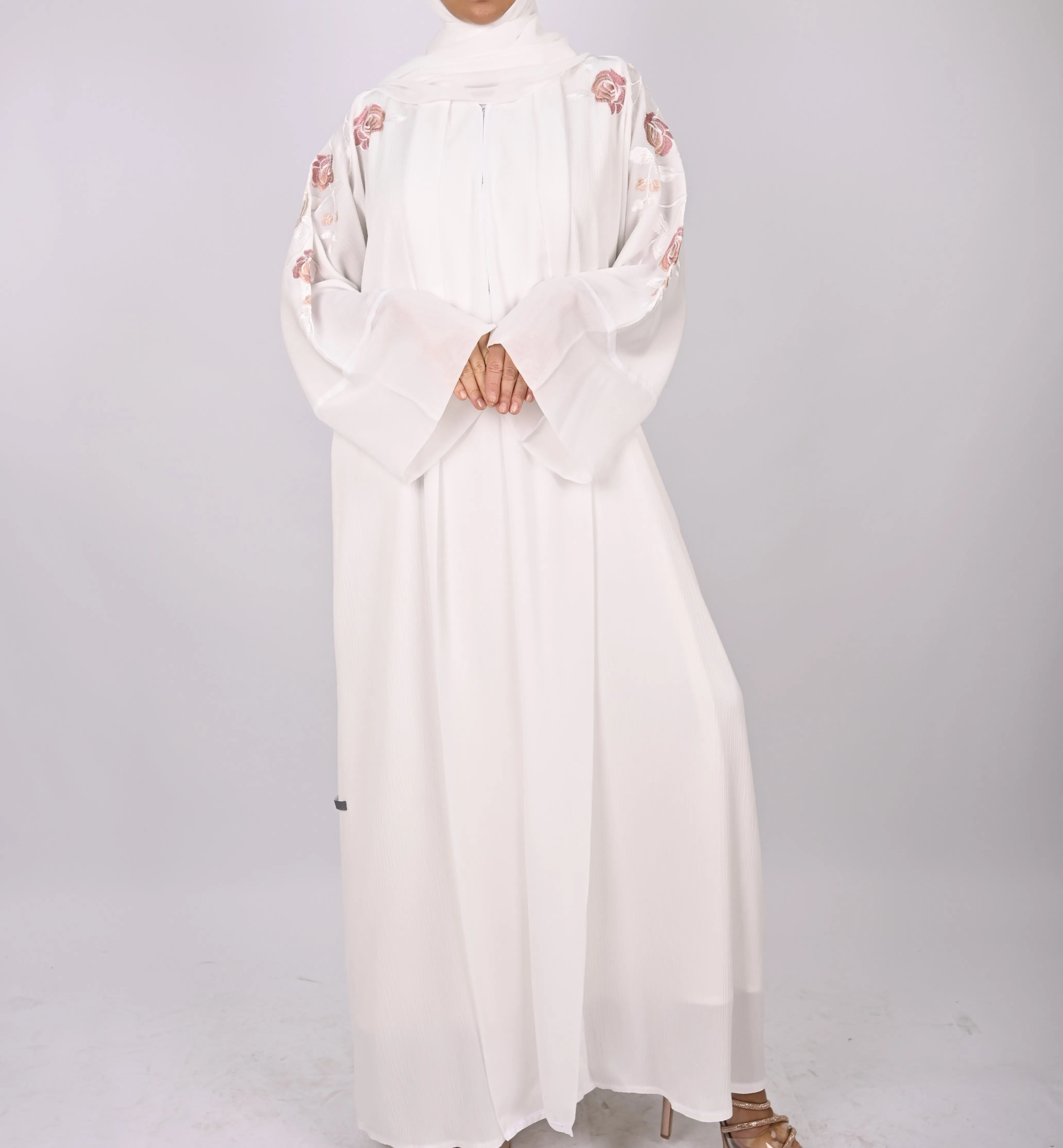 White Multi Floral Embroidery Kimono