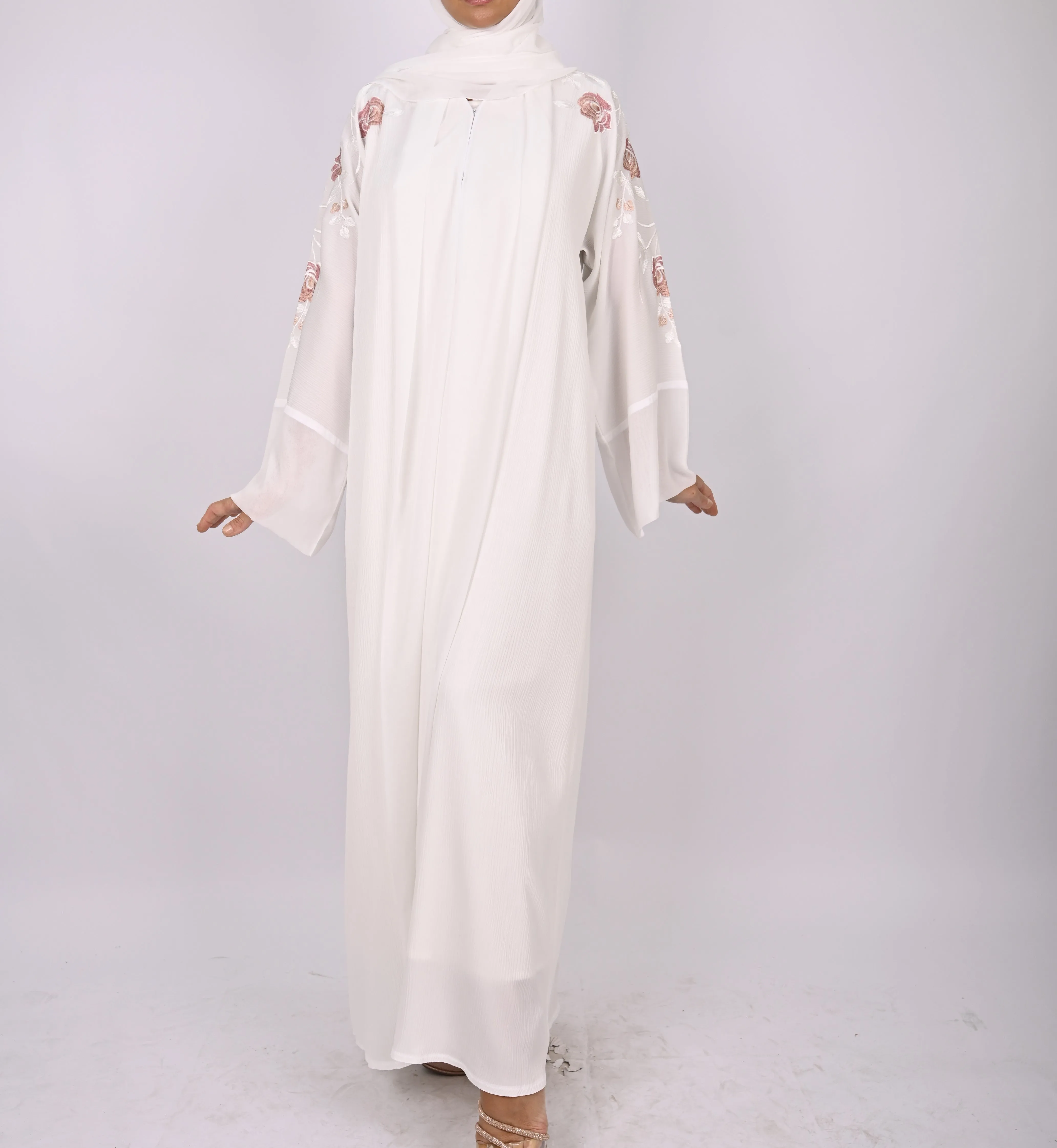 White Multi Floral Embroidery Kimono