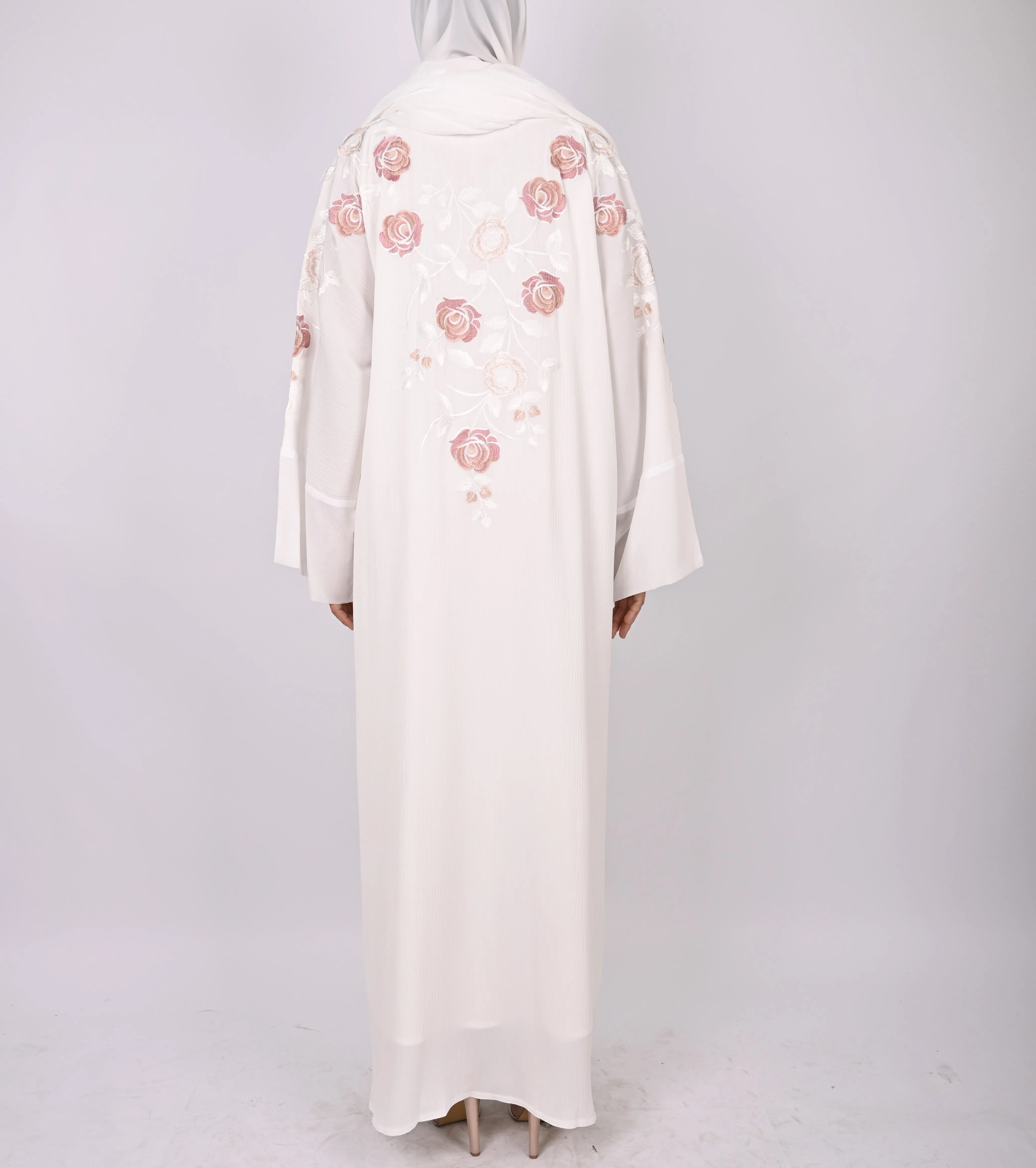 White Multi Floral Embroidery Kimono