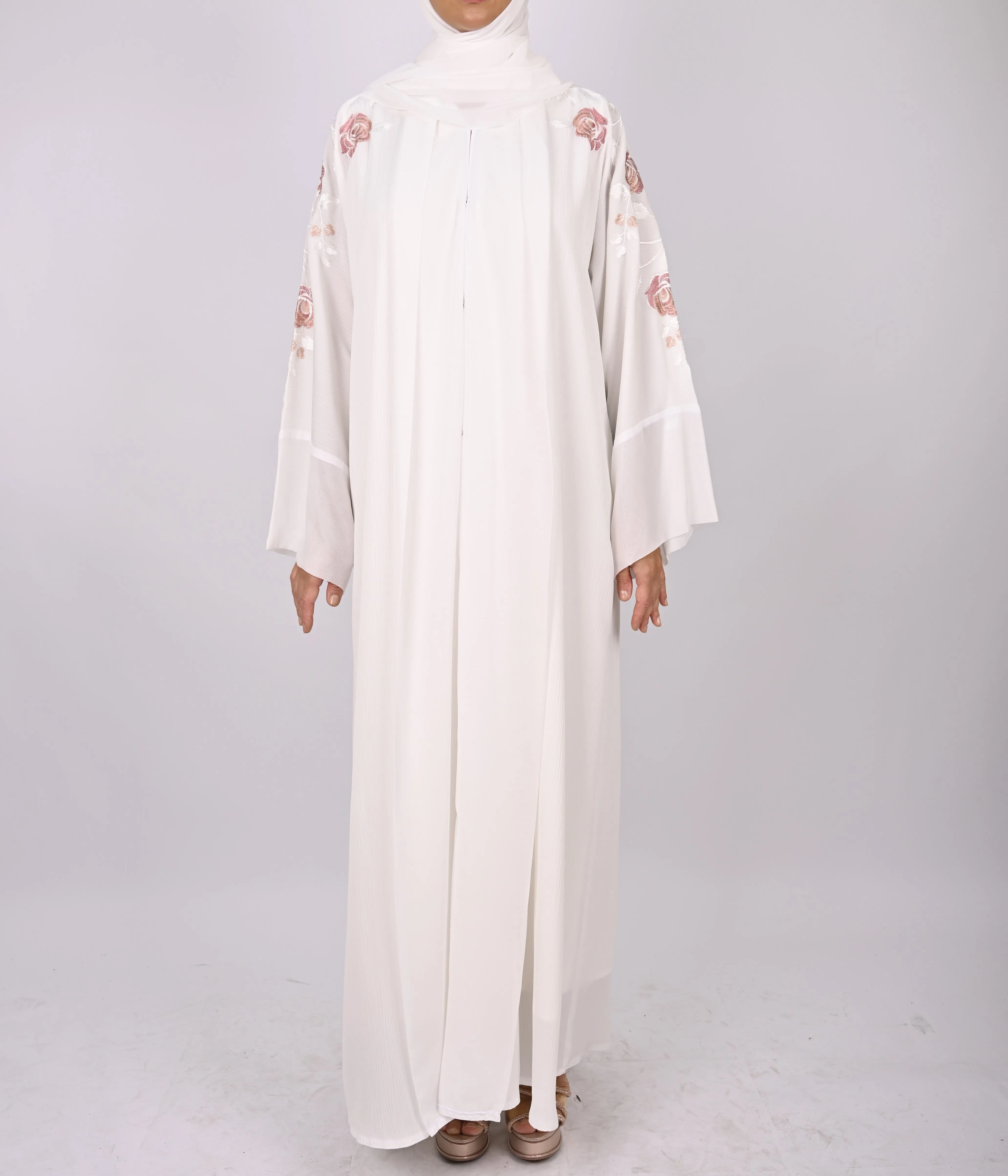 White Multi Floral Embroidery Kimono