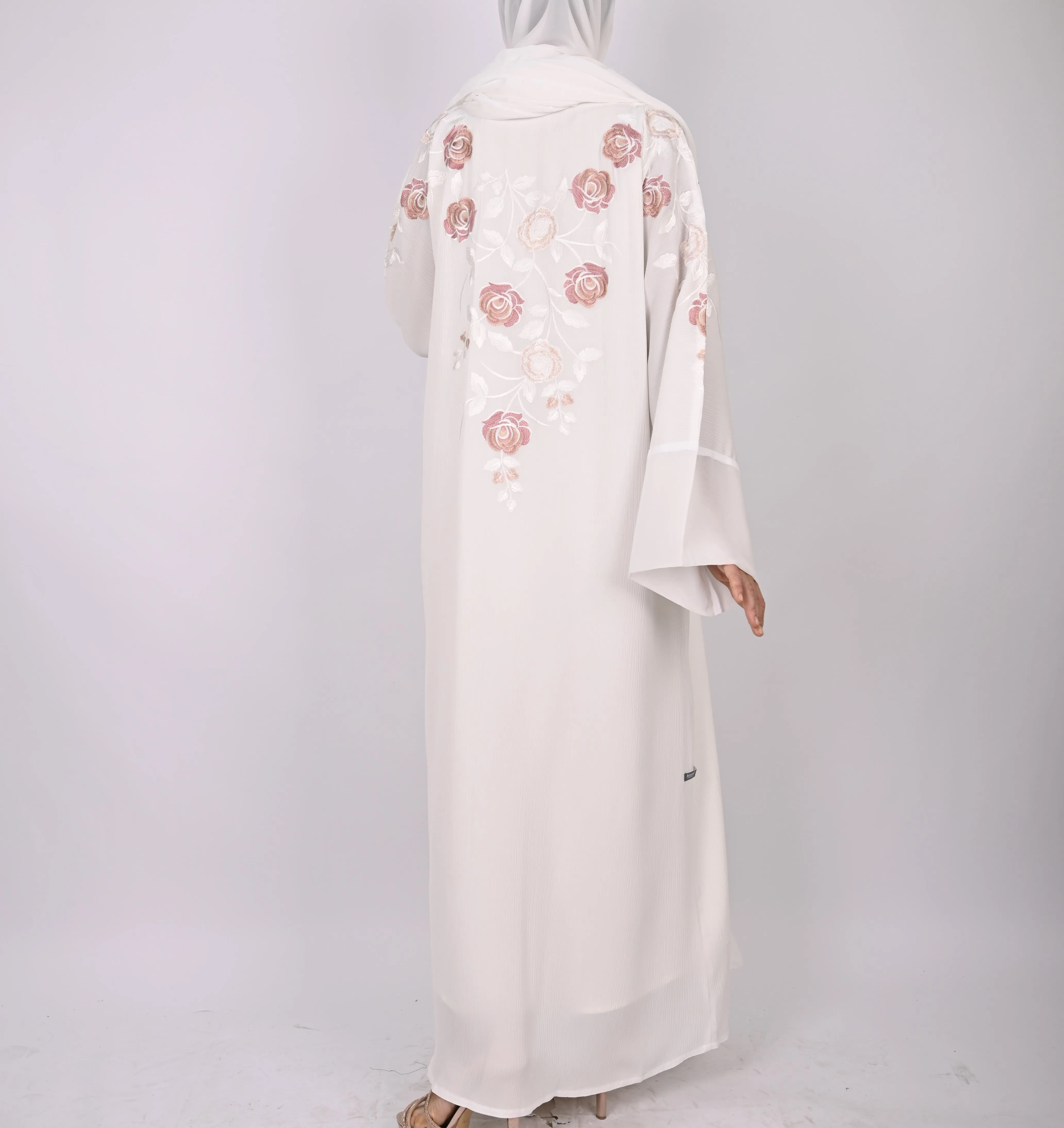 White Multi Floral Embroidery Kimono