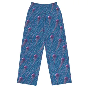 Wide-leg Pants - Blue and Violet Jellyfishes