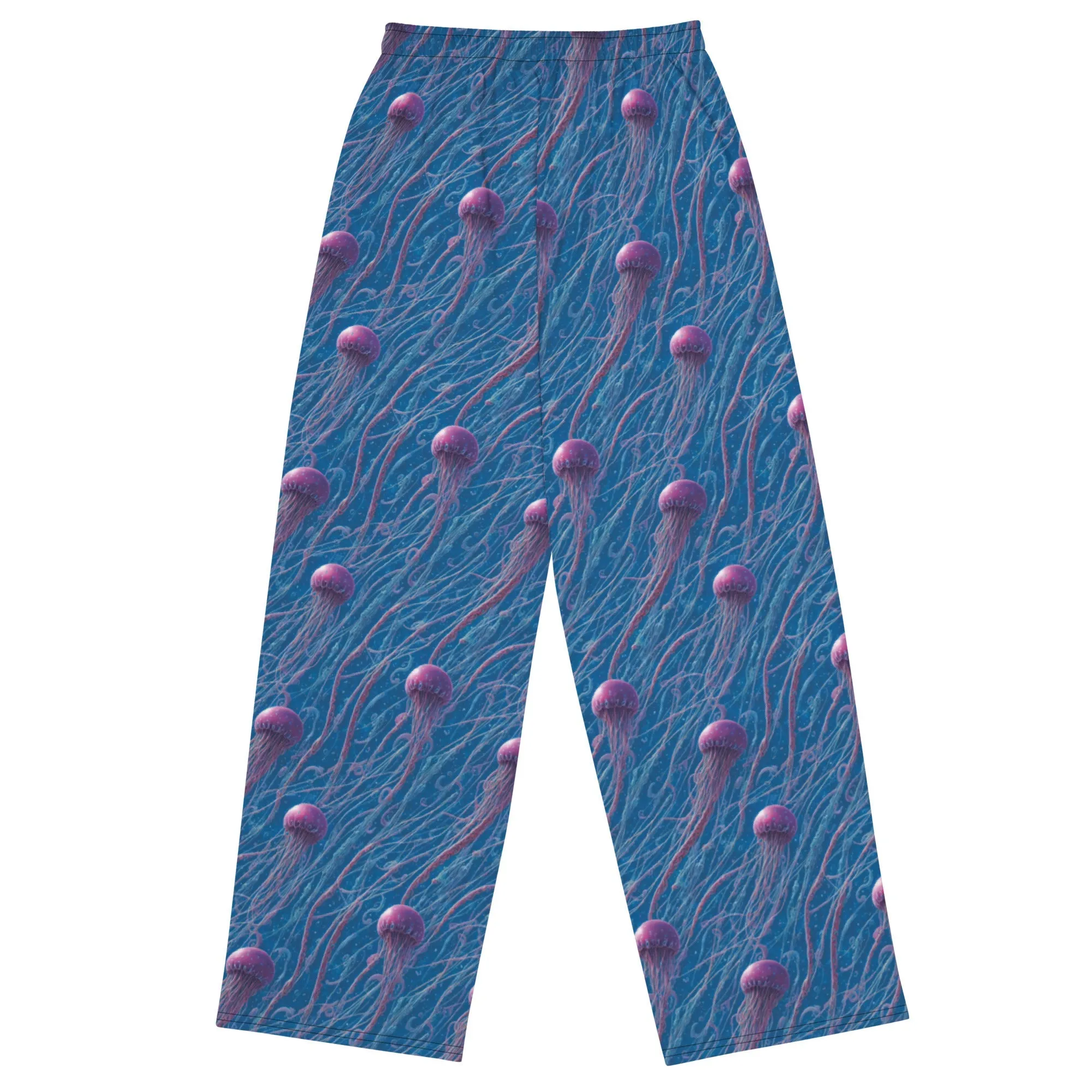 Wide-leg Pants - Blue and Violet Jellyfishes