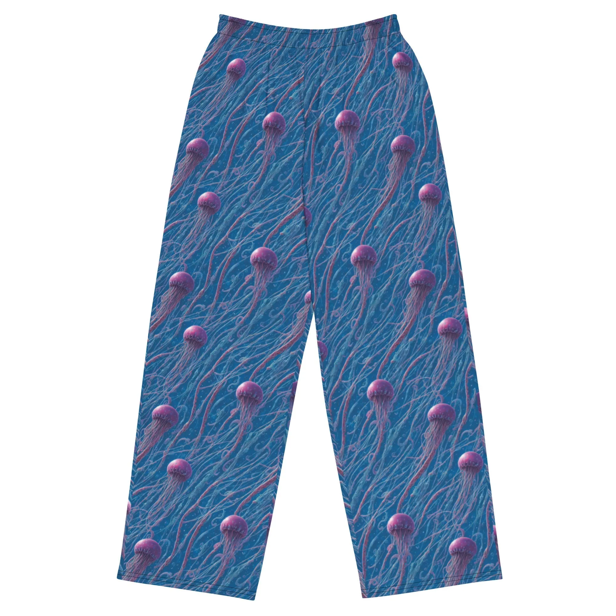 Wide-leg Pants - Blue and Violet Jellyfishes