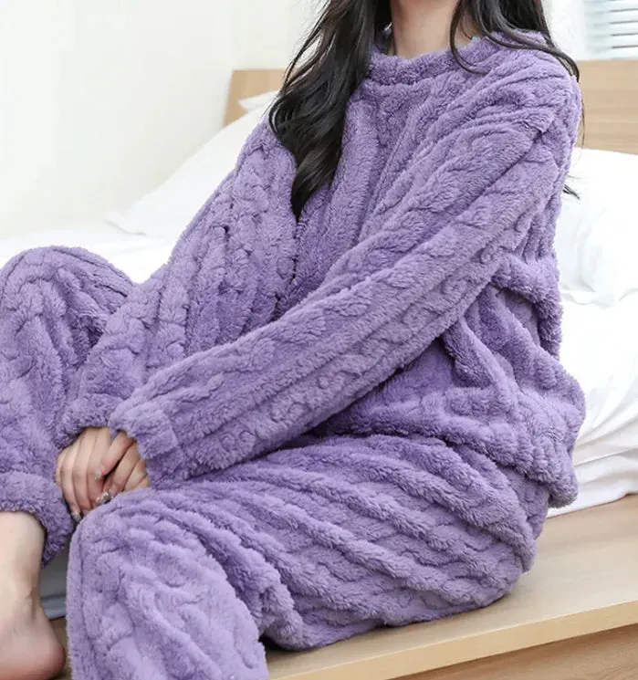 Winter Pajamas Set Loose Thickened Pullover Long Sleeves And Trousers Warm Pajamas