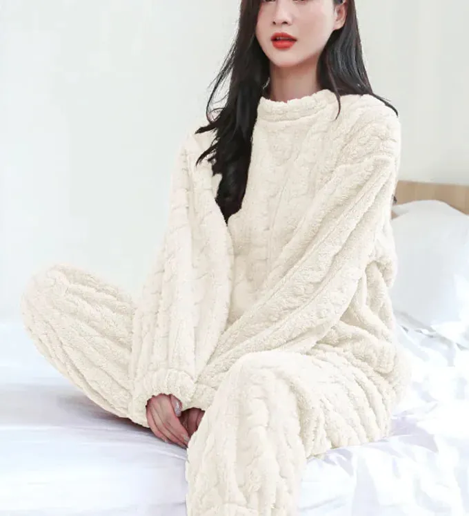 Winter Pajamas Set Loose Thickened Pullover Long Sleeves And Trousers Warm Pajamas