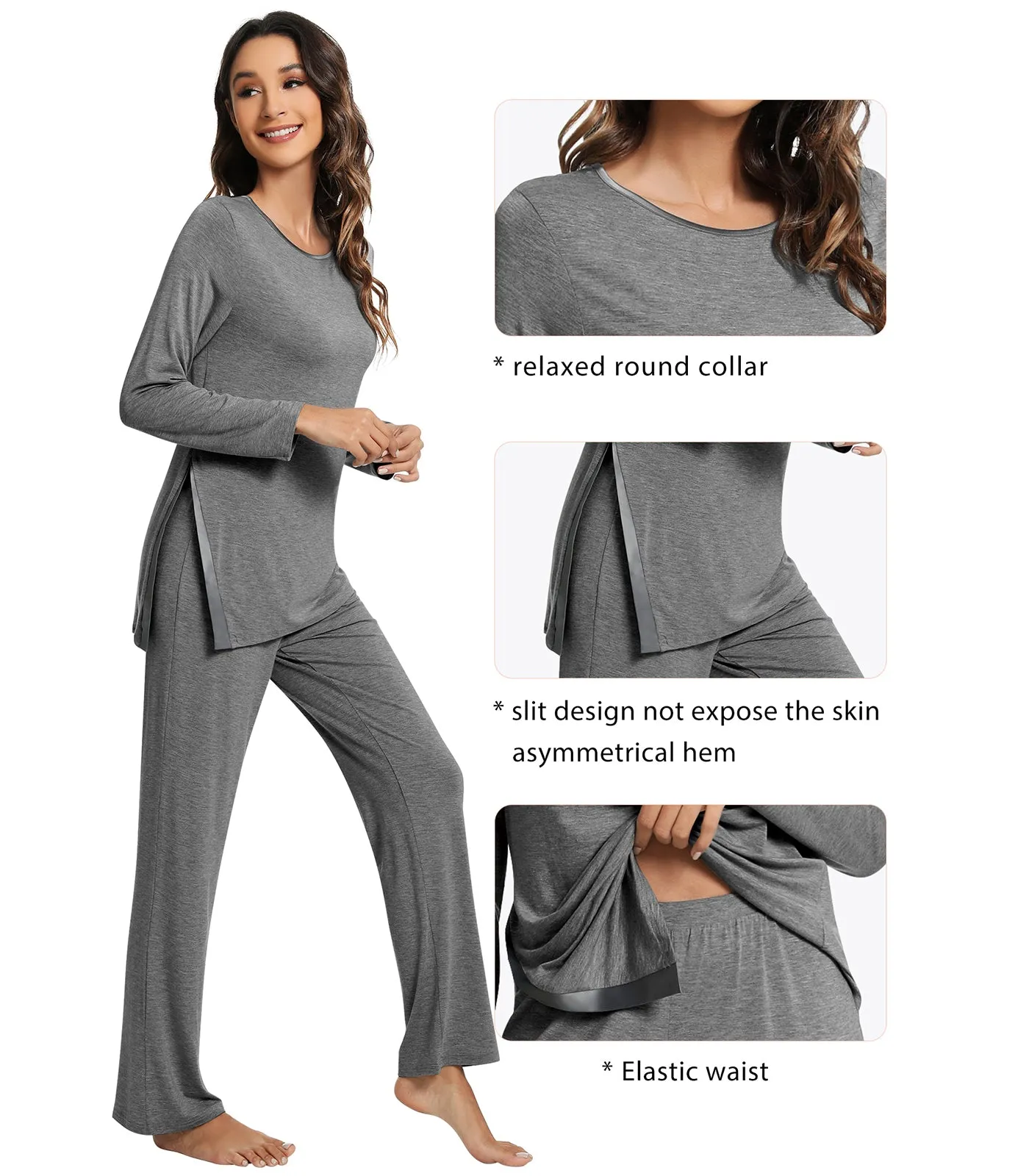 WiWi Bamboo Pajamas Set for Women Long Sleeve Sleepwear